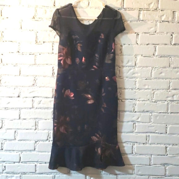 Navy & rose shimmer flower detail with sheer navy cap sleeves - Picture 1 of 7